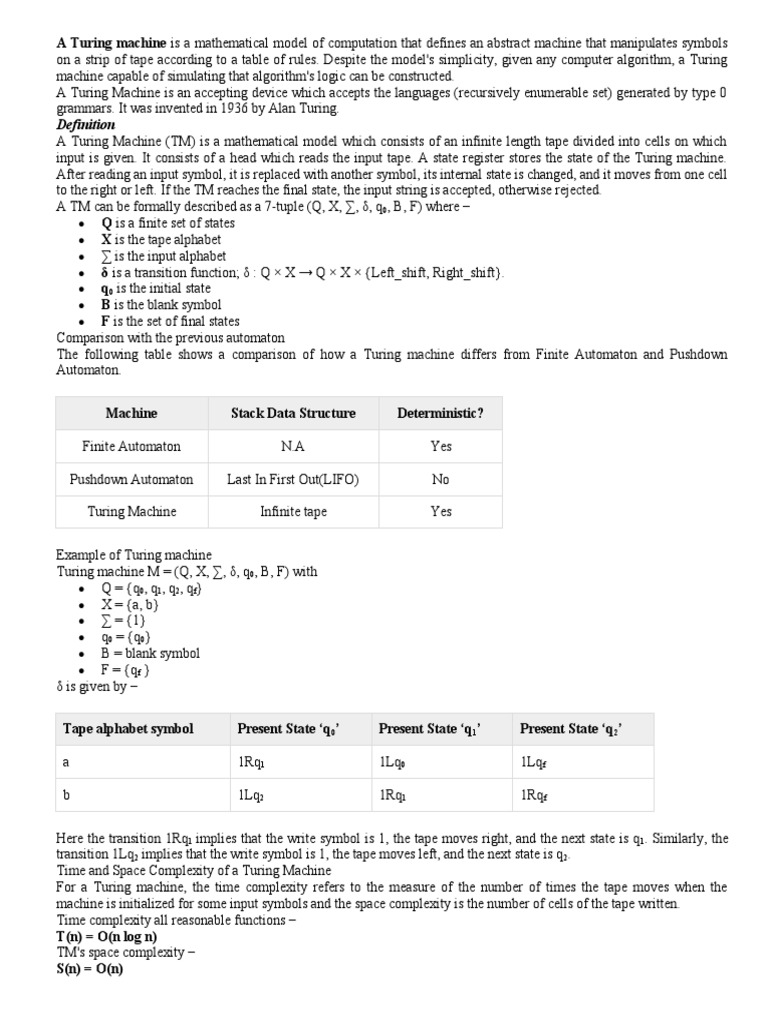 Overview of Turing Machine Models | PDF | Teaching Mathematics | Computing