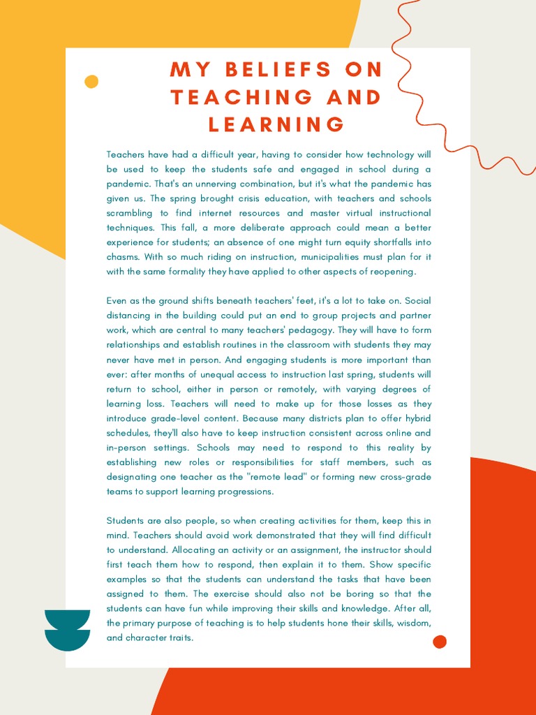 Teaching Beliefs During a Pandemic | PDF | Teachers | Learning