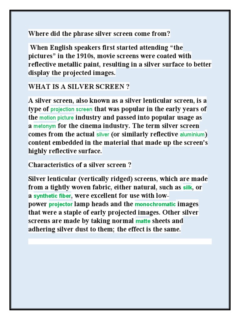 Origin of the Silver Screen Term | PDF