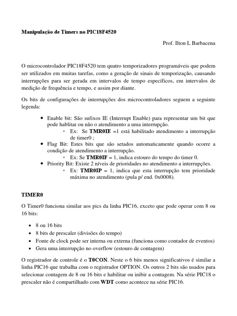 Timers e Interrupções no PIC18F4520 | PDF | Arquitetura de computadores ...