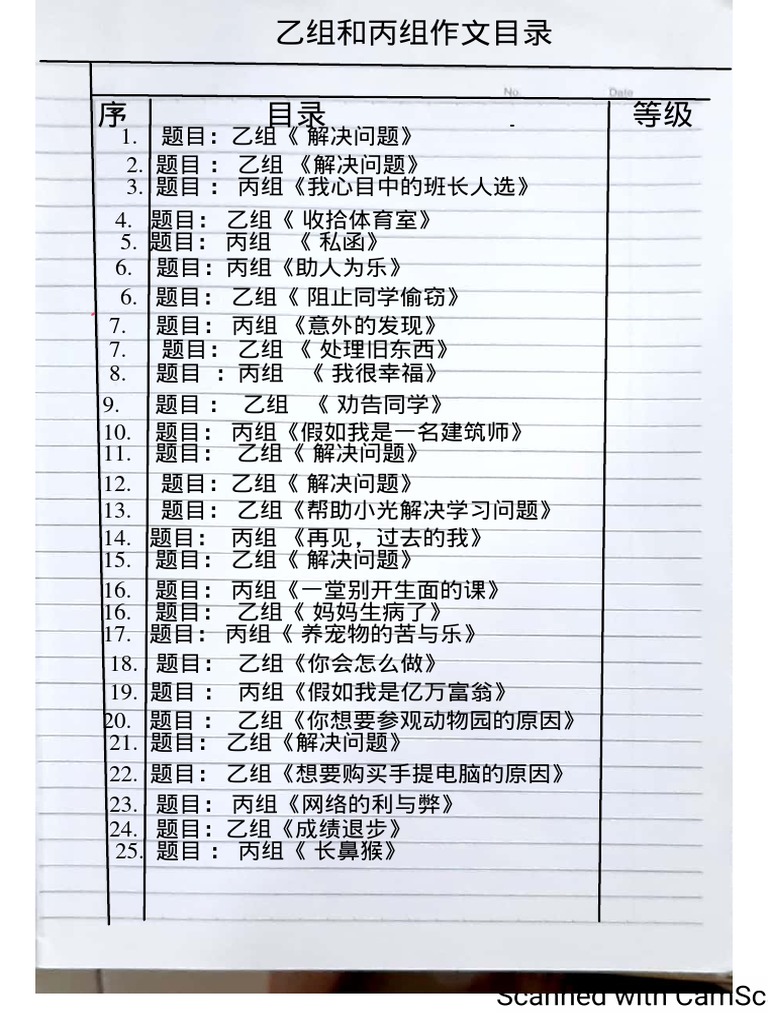乙组和丙组作文 目录 | PDF