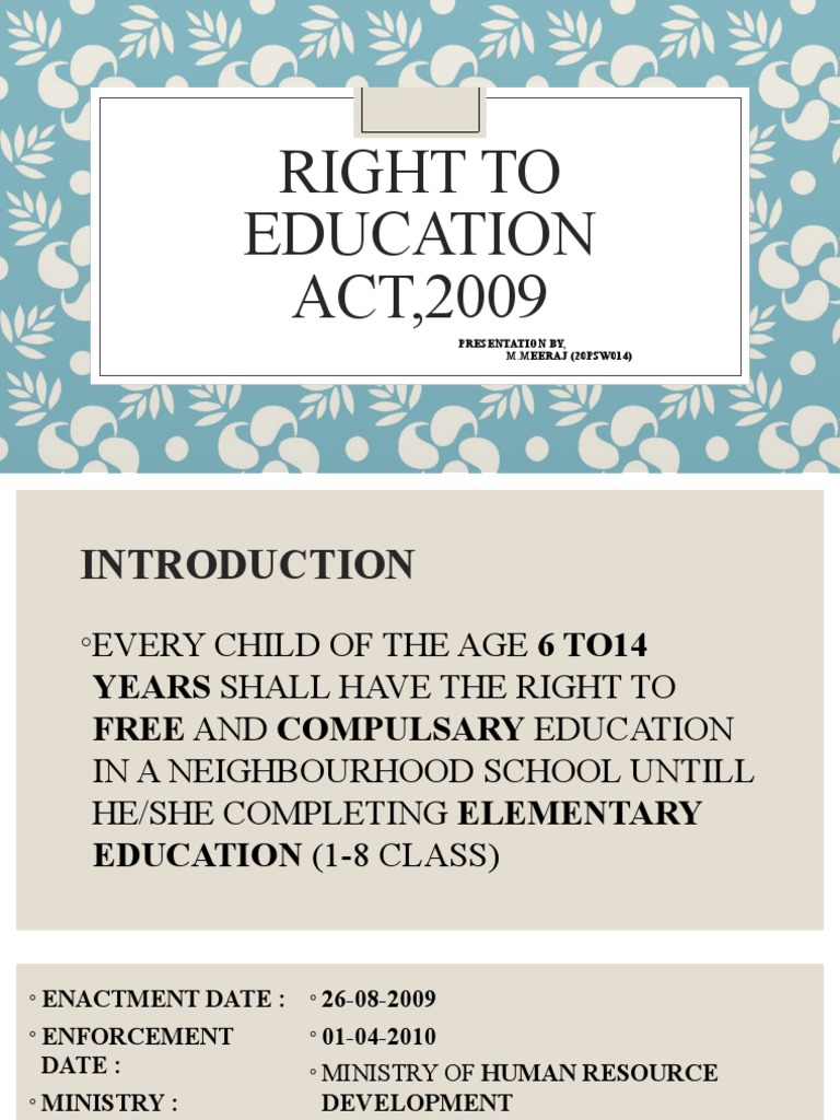 right to education act 2009 assignment pdf