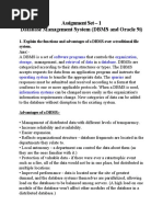 Assignment Set - 1 Database Management System (DBMS and Oracle 9i)