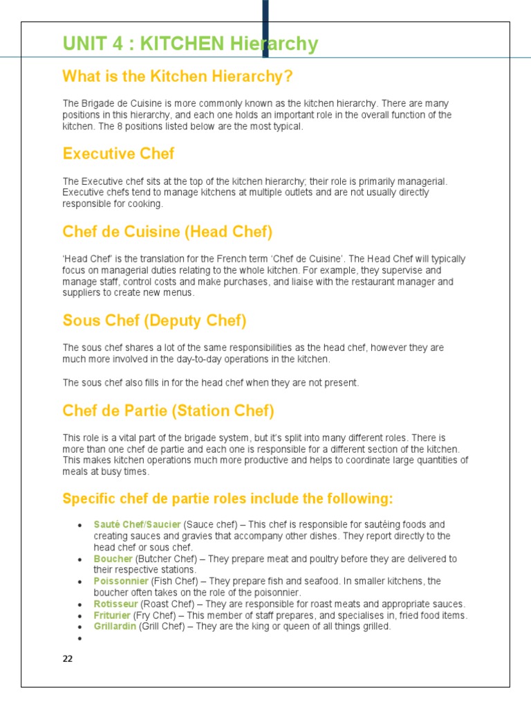 What Is The Kitchen Hierarchy PDF Chef Cooking