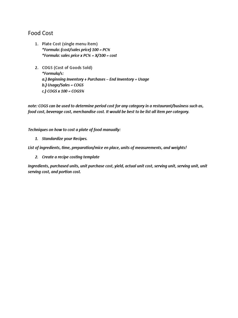 Food Cost EZA PDF