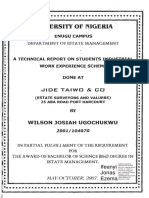 A Technical Report On Student Industrial Work Experience Scheme (Siwes) Done at Jide Taiwo & Co. (Estate Surveyors and Valuers)