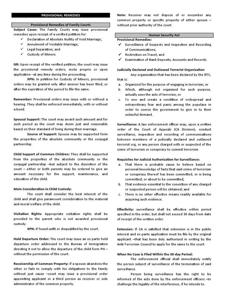 Provisional Remedy PDF Annulment Injunction