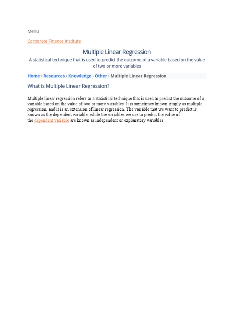Multiple Linear Regression | PDF | Regression Analysis | Linear Regression