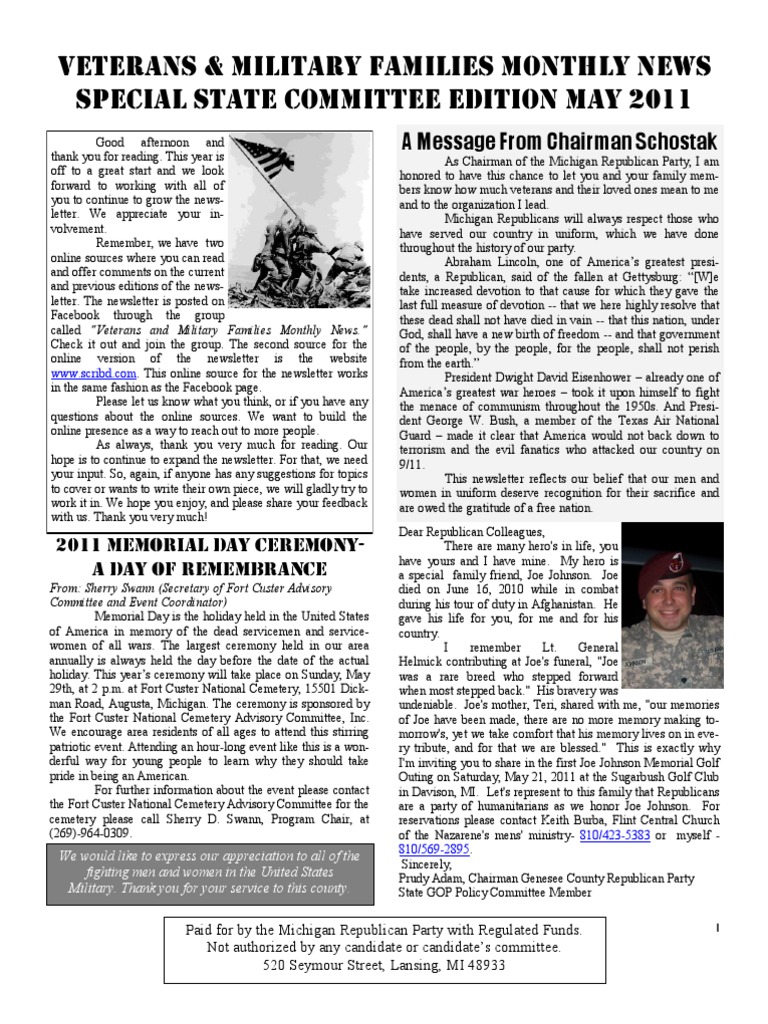 Michigan Veterans Newsletter - May 2011 | PDF | Infantry | Wars & Military
