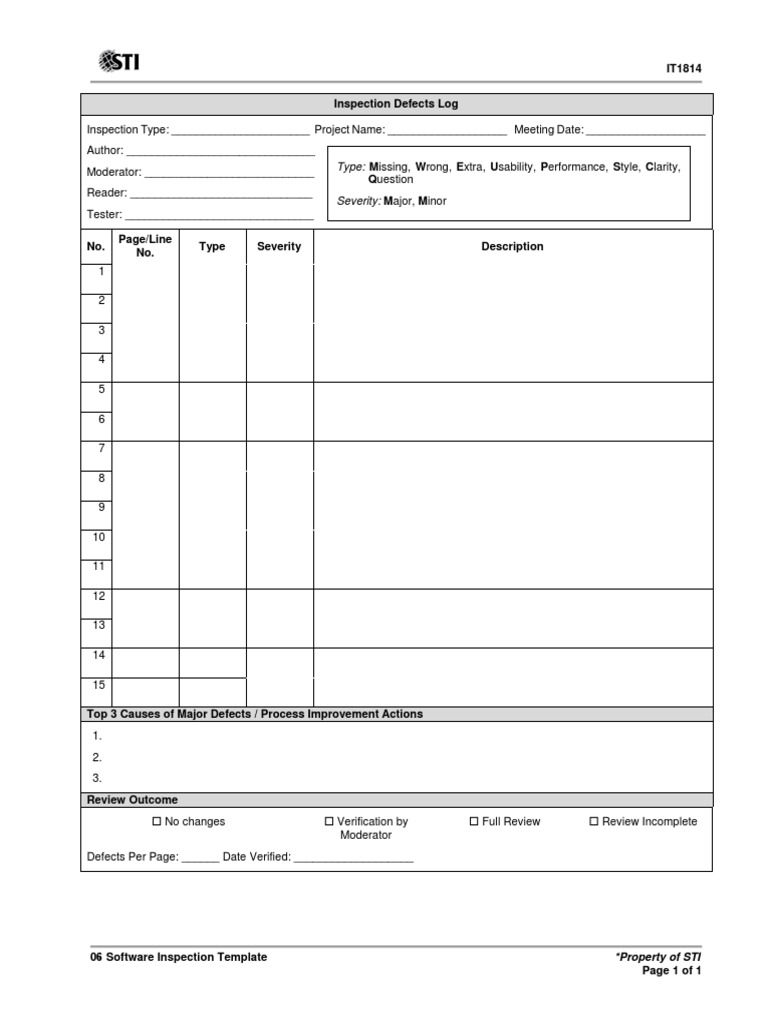 Software Inspection Defects Log Template | PDF | Computers
