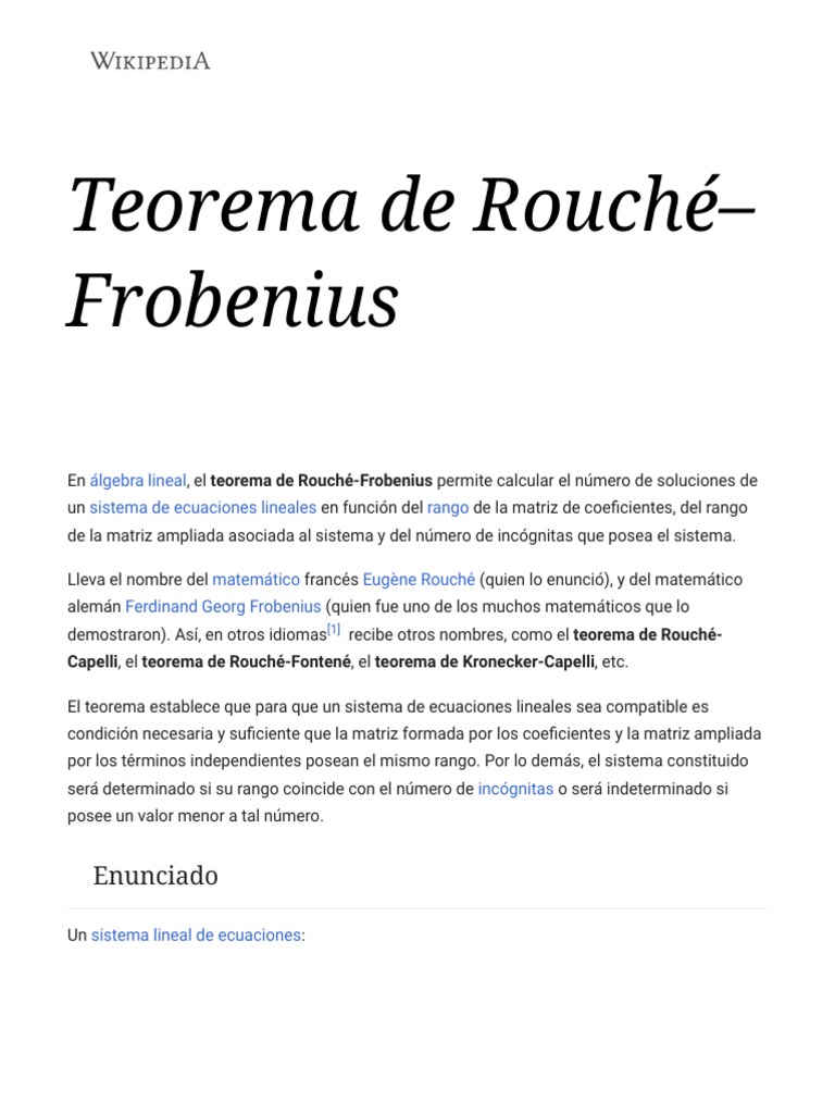 Teorema de Rouché-Frobenius - Wikipedia, La Enciclopedia Libre | PDF ...
