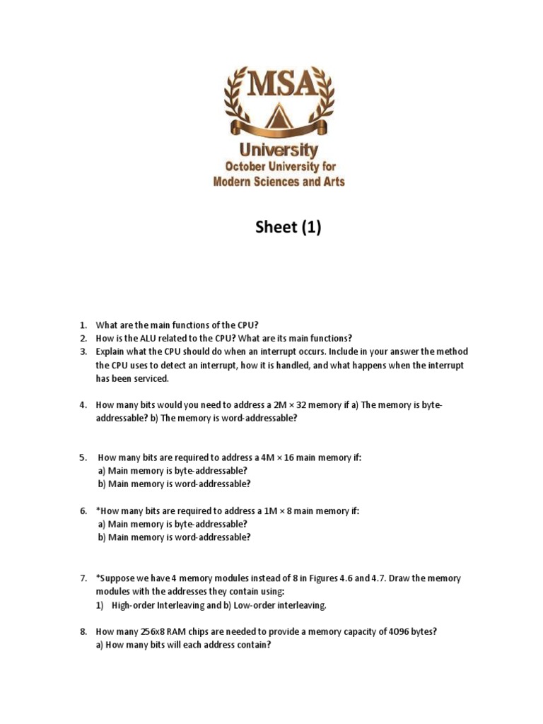 Sheet 1 | PDF | Random Access Memory | Assembly Language