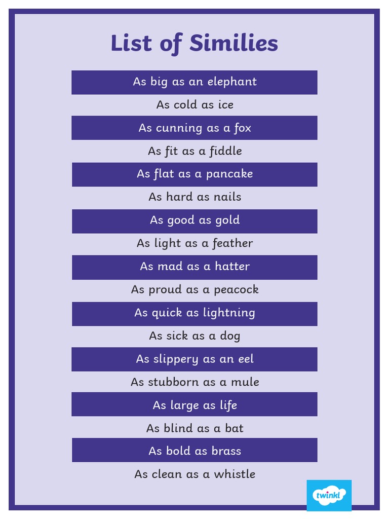 t2 e 1297 List of Similes Ver 1 | PDF | Poetry