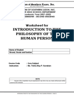 Introduction To The Philosophy of The Human Person: Worksheet For
