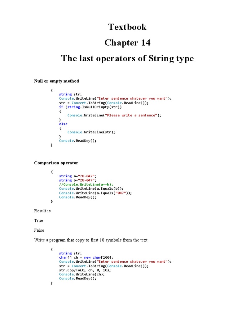 Exploring String Methods in C Null/Empty Checks, Comparison Operators