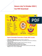 Awards and Honors July To October 2019 - Free PDF Download: Sports Journalists Federation of India 2019 Awards