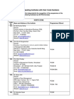 List of Participating Institutes With Their Code Numbers: North Zone