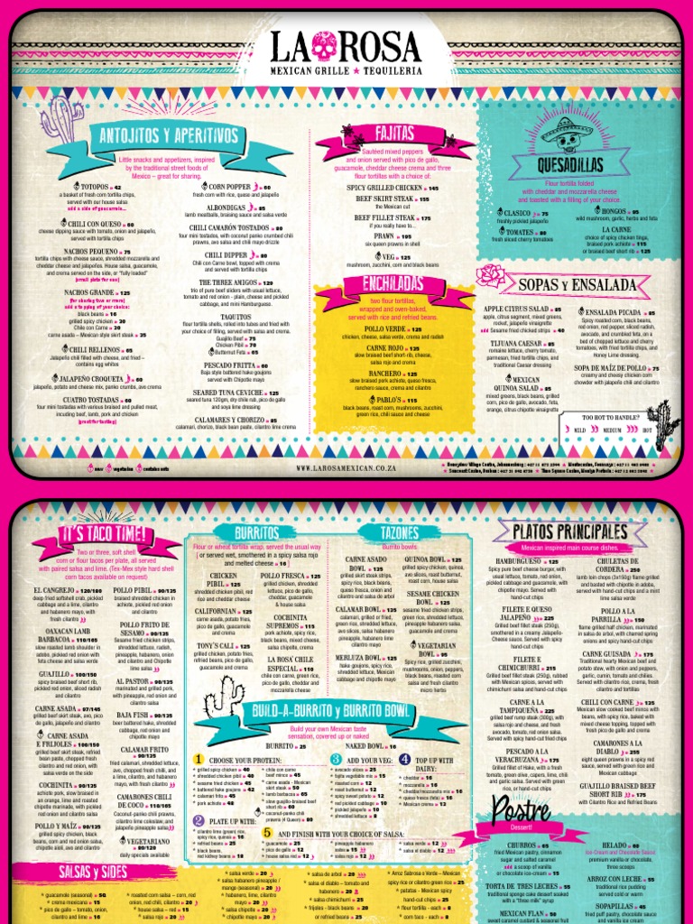 La Rosa Menu Highlights | PDF | Burrito | Chili Con Carne