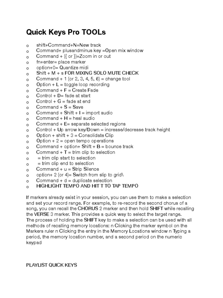 Pro Tools Keyboard Shortcuts Guide | PDF | Teaching Methods & Materials