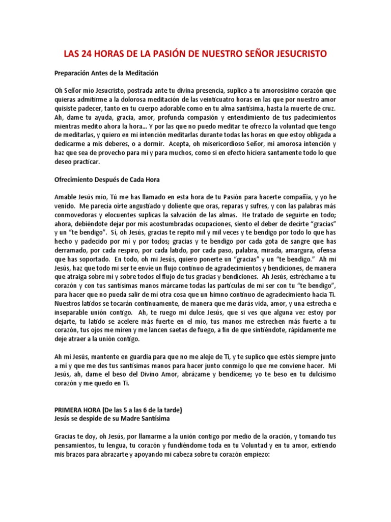 Las 24 Horas de La Pasión de Nuestro Señor Jesucristo | PDF | Amor ...
