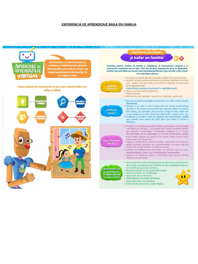 EXPERIENCIA DE APRENDIZAJE BAILA EN FAMILIA Inicial 2 | PDF ...