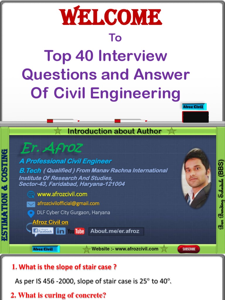 Top 40 Civil Engineering Interview Questions & Answer | PDF | Concrete ...