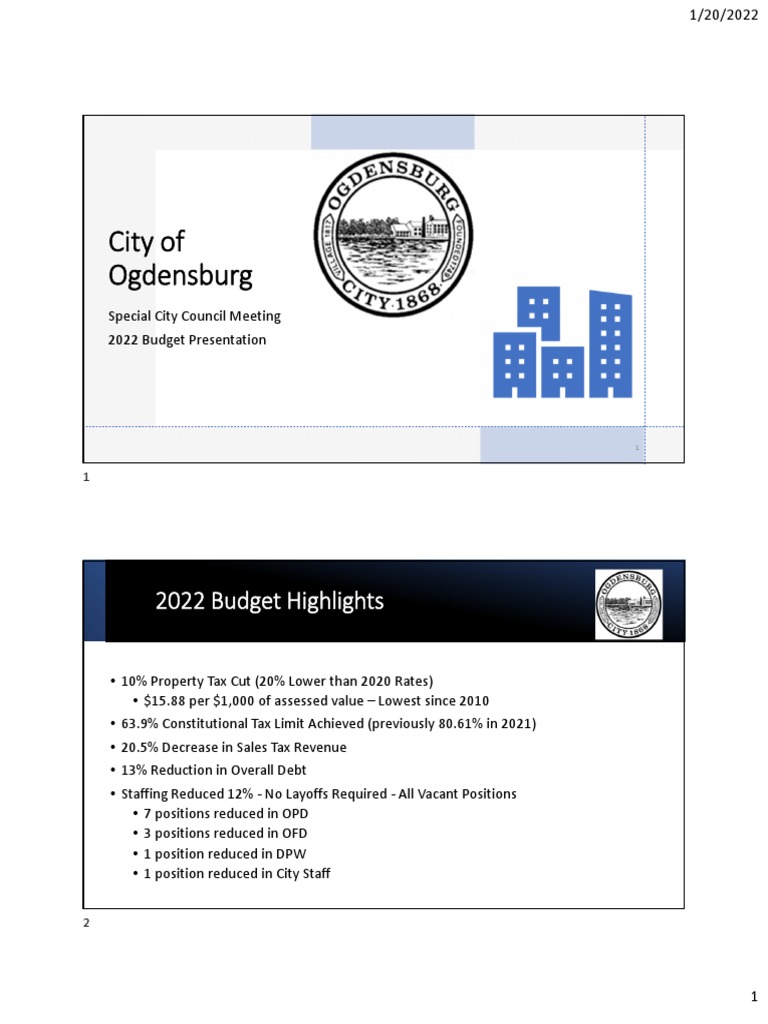 2022 Ogdensburg City Budget Summary PDF Taxes Property Tax