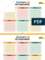 Calendario de Cumpleaños 2022 Plantilla Descargable