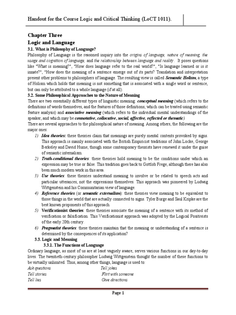 Logic Chapter Three PDF Semantics Definition
