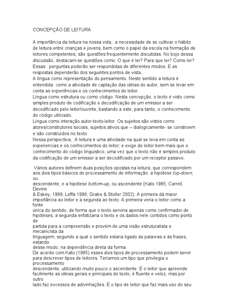 Concepção e Tipos de Leitura | PDF | Emoções | Aprendizado