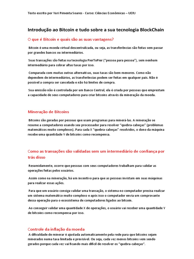 Introdução Ao Bitcoin e Tudo Sobre A Sua Tecnologia BlockChain | PDF |  Bitcoin | Criptomoeda