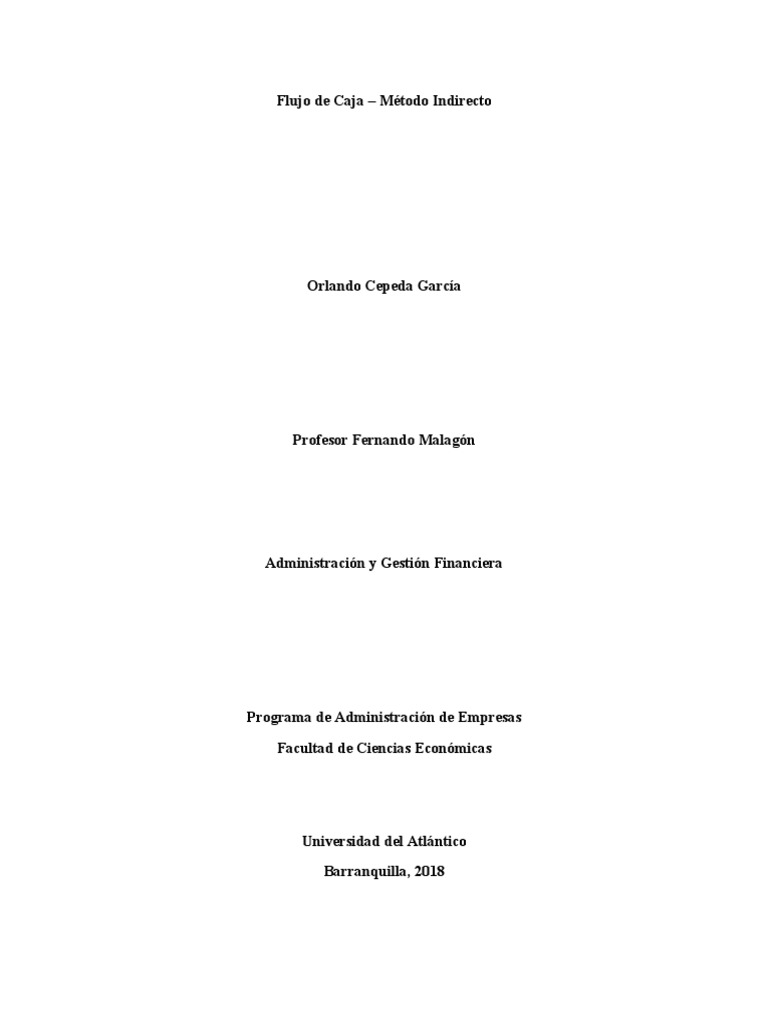 Flujo de Caja Metodo Indirecto PDF Estado de flujo de efectivo
