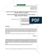 La Gestión Educativa Hacia La Optimización de La Formación Docente en La Educación Superior en Colombia