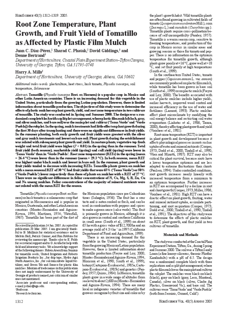 (23279834 HortScience) Root Zone Temperature, Plant Growth, and Fruit