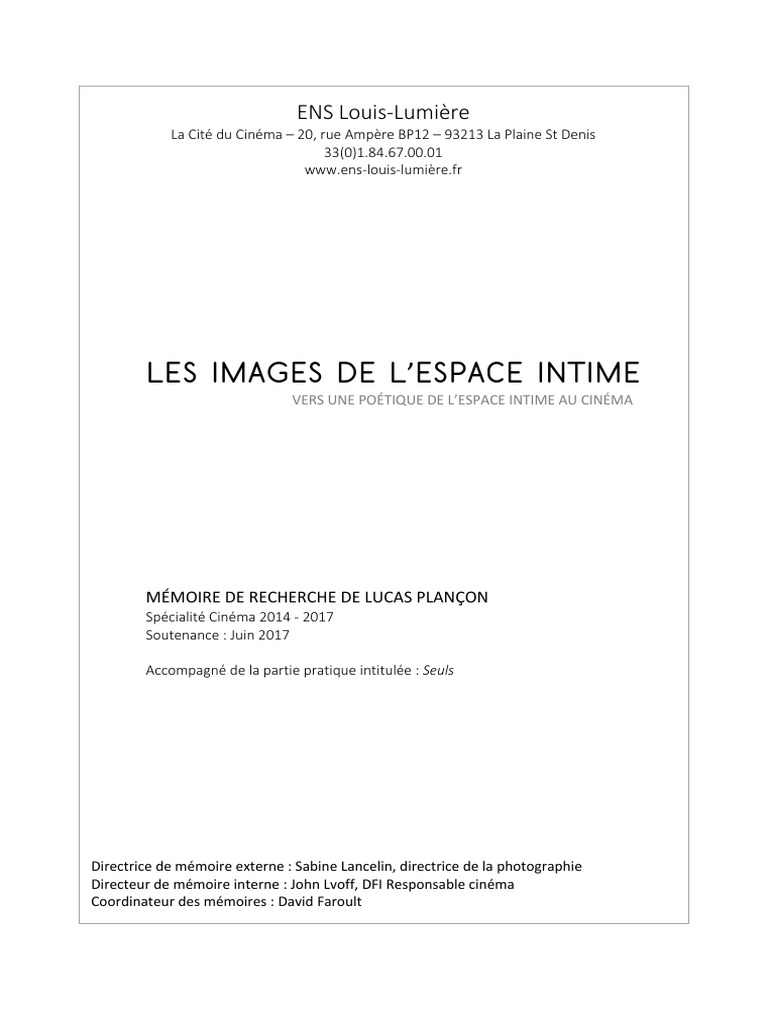 Les Images de L'espace Intime, PDF, Cinématographie