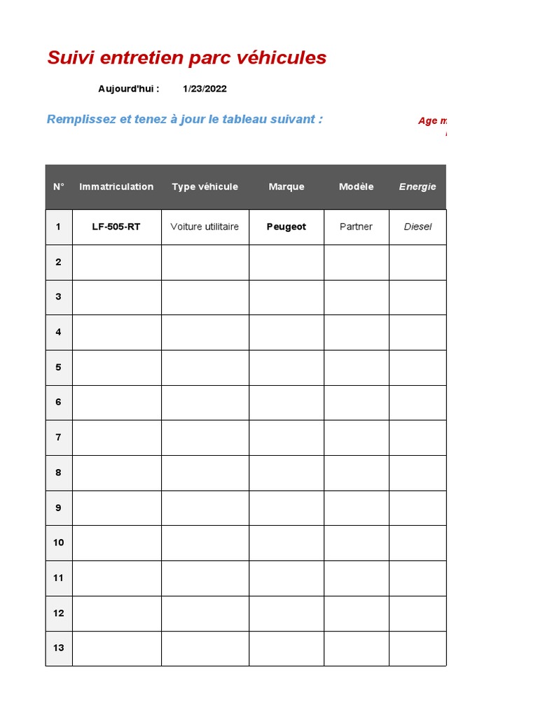 Excel Carnet D entretien Voiture A Imprimer Gratuit Suivi Entretien Parc Vehicules Excel | PDF | Véhicule motorisé |  Technologie des véhicules