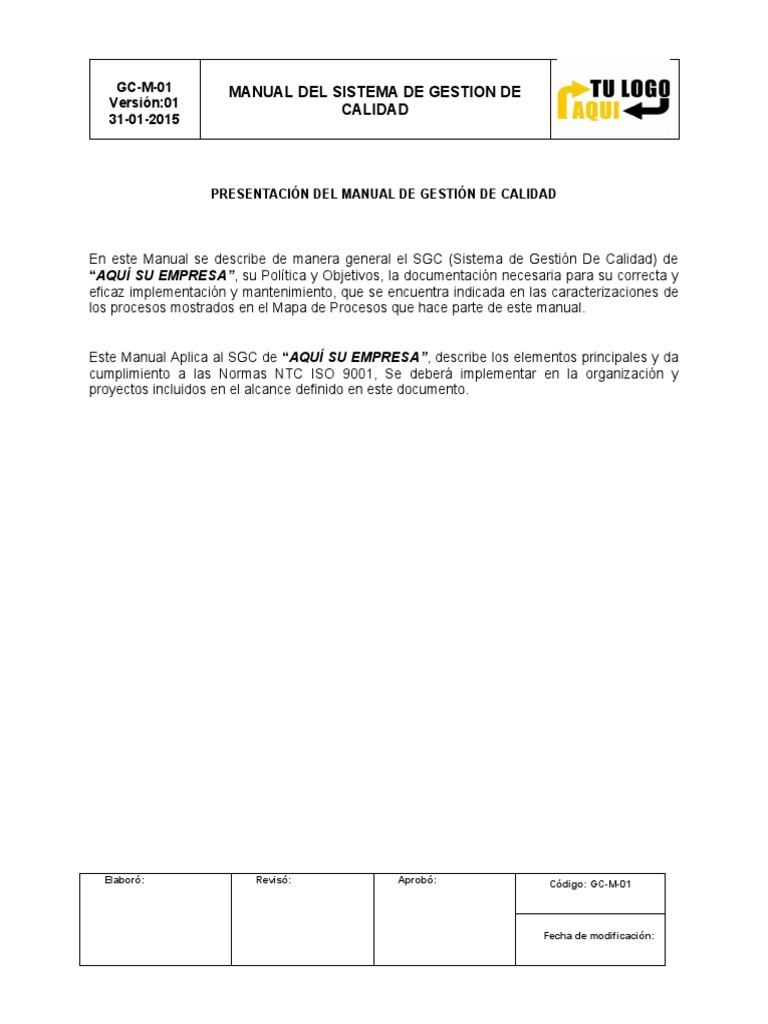 Manual Del SGC | PDF | Sistema de manejo de calidad | Calidad (comercial)
