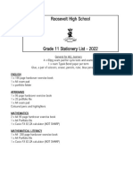 Grade 11 Stationery List 2022