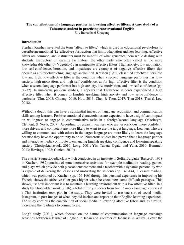 Lowering Affective Filters in Language Learning | PDF | Second Language ...