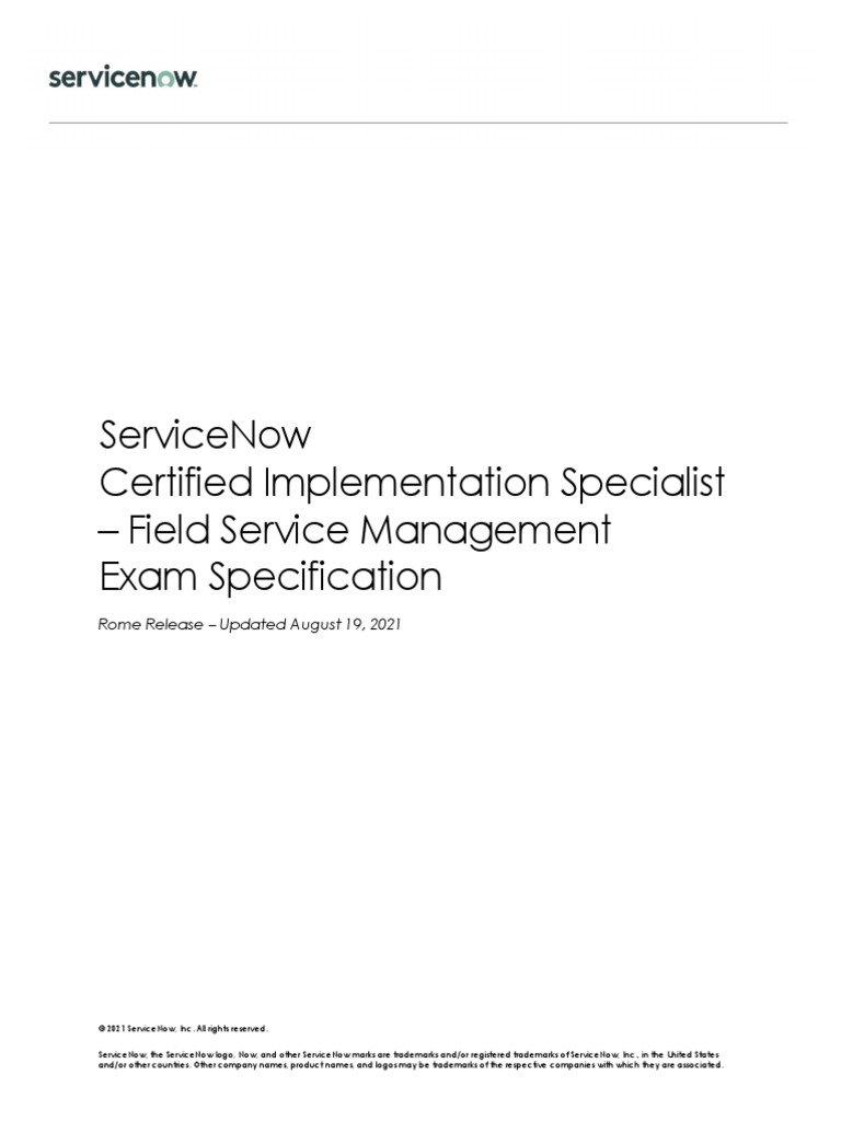 Servicenow certified implementation specialist field service