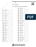 Subtraction Up To 20 Sheet 3: ONE TO FORTY CHALLENGE - See How Fast You Can Work These Out!