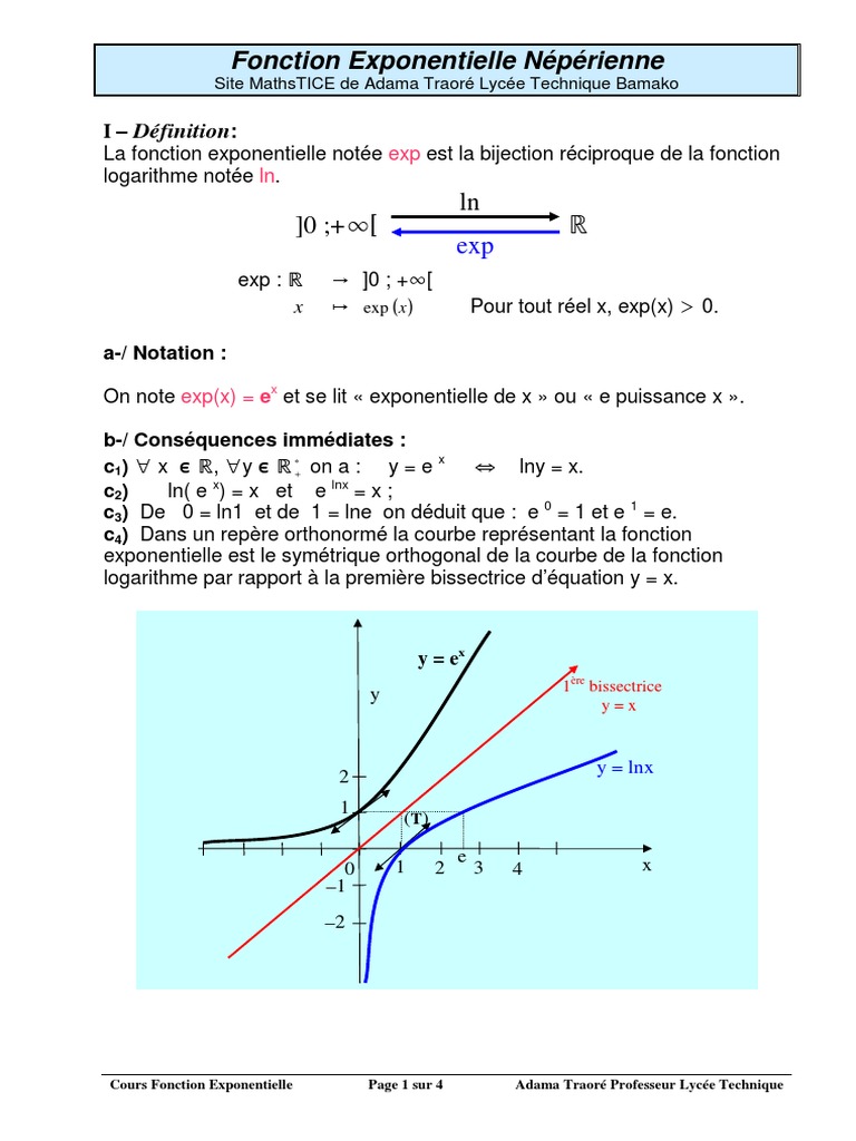 Fonction Exponentielle Exercices Et Problèmes Corrigés Pdf Cour Expo | PDF | Fonction exponentielle | Limite (mathématiques)