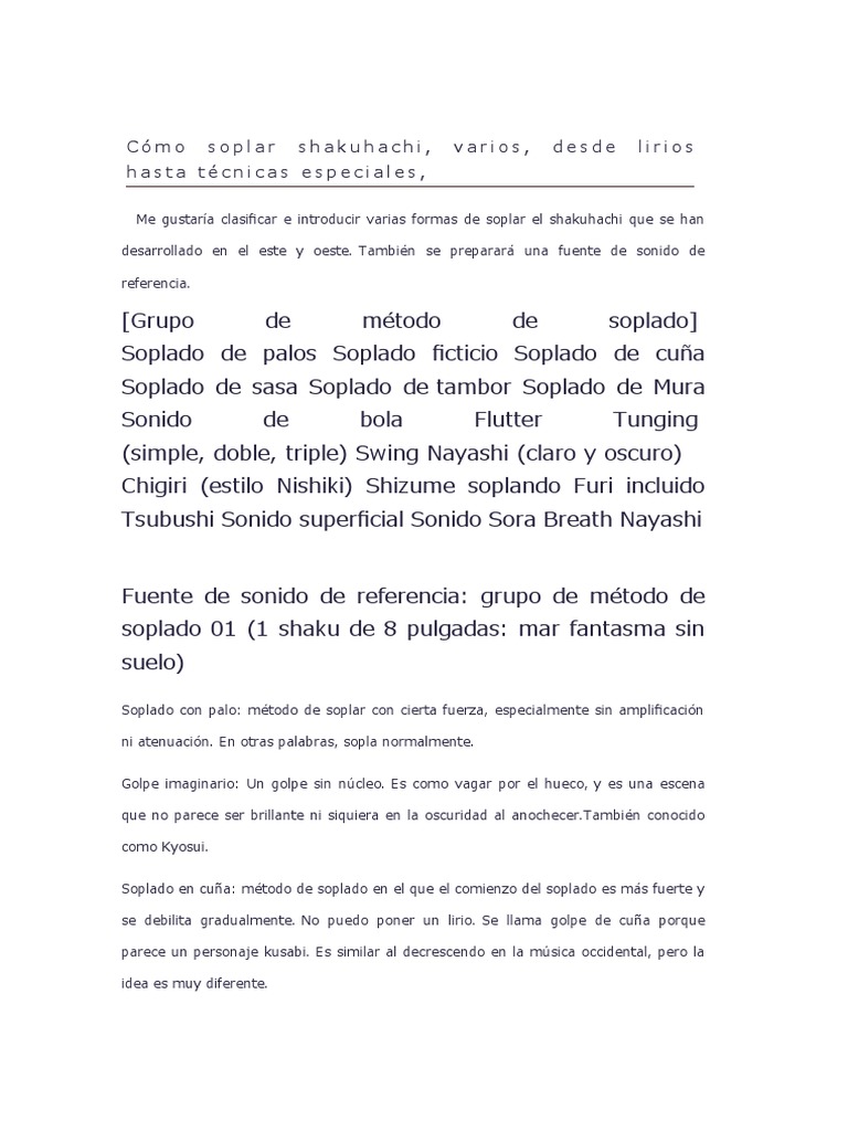 Técnicas de Soplado Shakuhachi PDF Sonido