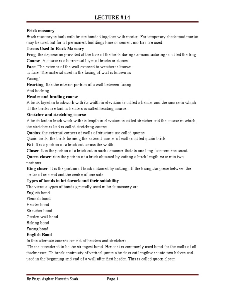 Lec 14 Masonry | PDF | Masonry | Economic Sectors