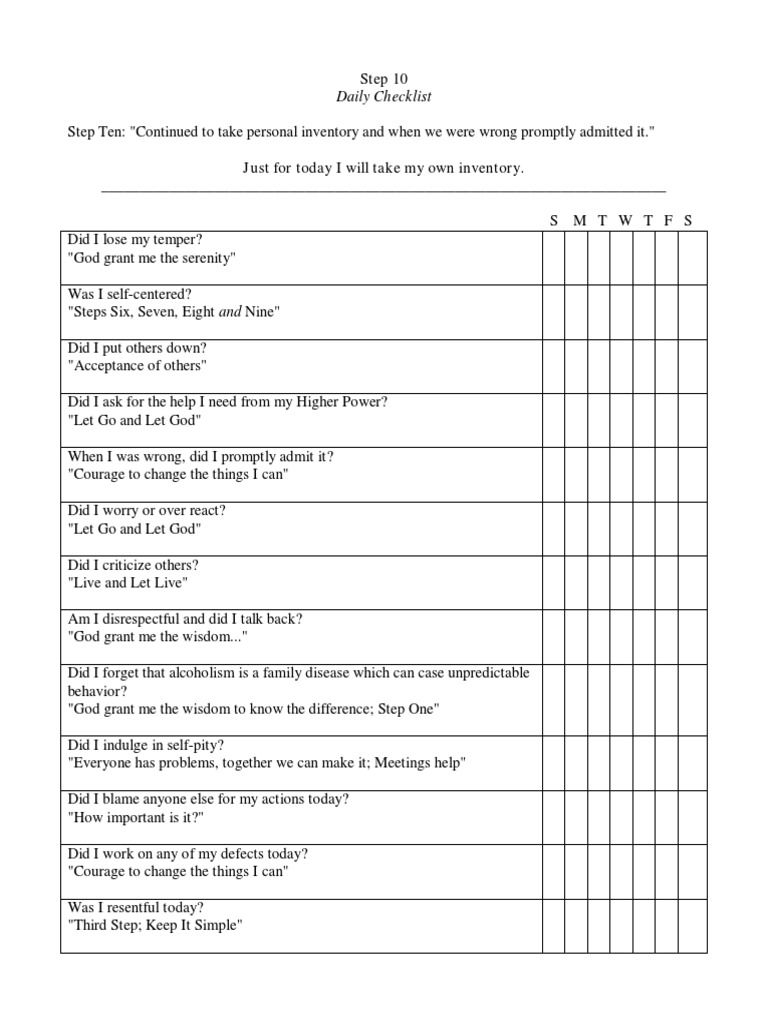 Step 10 Daily Inventory Checklist | PDF