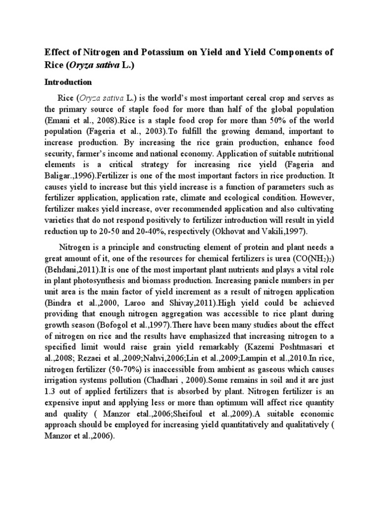 Effect of Nitrogen and Potassium On Yield and Yield Components of Rice ...