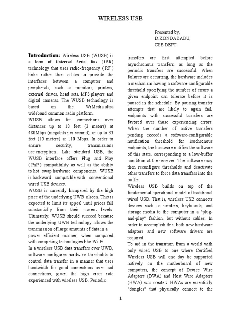 Wireless Usb: A Form of Universal Serial Bus (USB) | PDF | Ultra ...