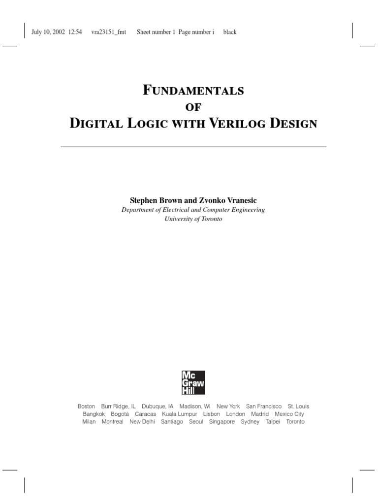 Stephen brown and zvonko vranesic fundamental of digital logic with