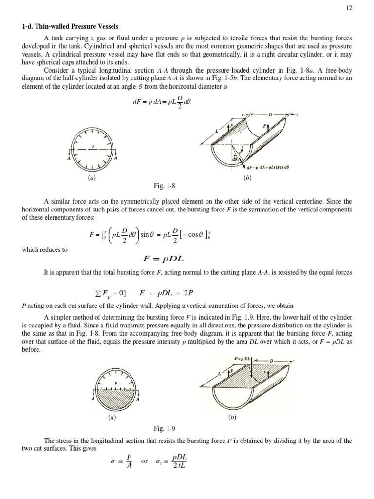 Thin-Walled Pressure Vessel Stresses | PDF | Stress (Mechanics) | Geometry