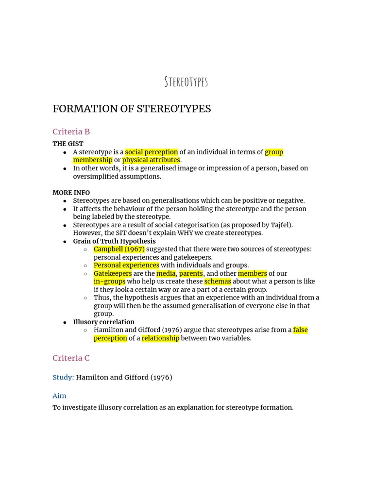 Understanding Stereotypes and Their Effects | PDF | Stereotypes | Bias